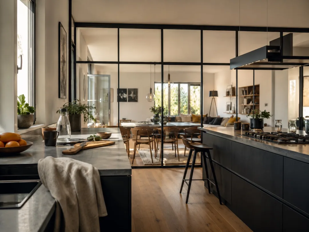 De atelier-glaswand in de keuken